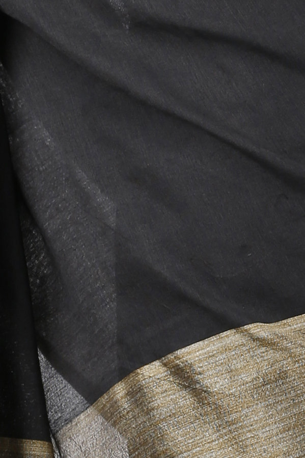 Black Pure Cotton Kesh Than Hand Loom Saree (5230)